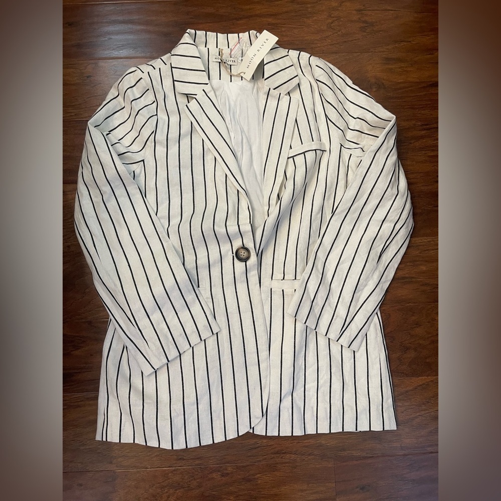 NWT Moon River Striped Linen Blend Blazer Size M